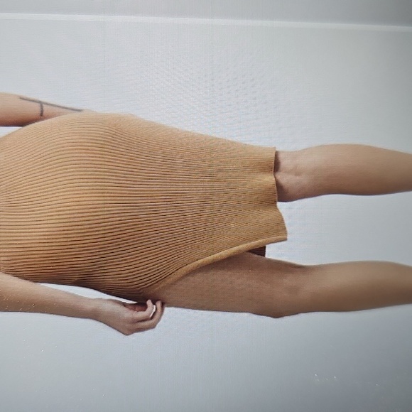 NWT Topshop Ribbed Bandeau Convertible Top/High Waist Skirt w Slit Camel L - Picture 13 of 14